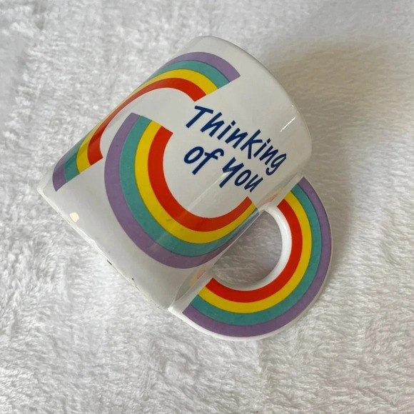 “Thinking of You” A Telaflora Gift 80s Flower Vase Mug Rainbows Greeting Pen Cup - Picture 6 of 7